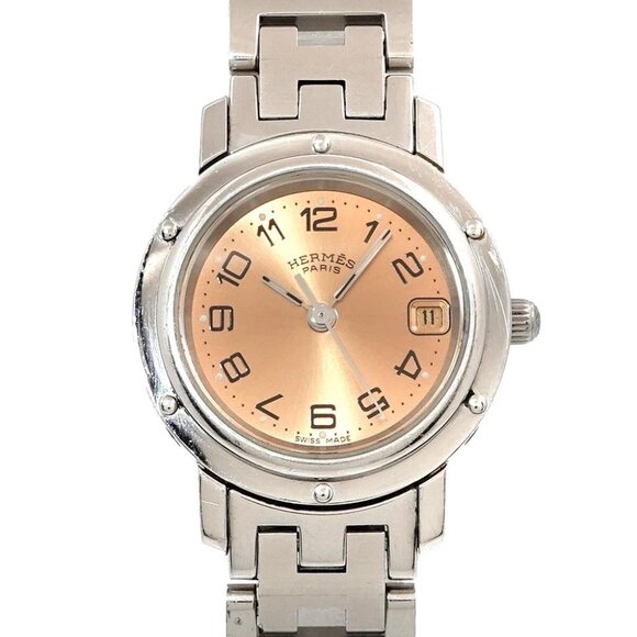 HERMES Clipper CL4 210 Date Pink Dial Quarts Ladies Watch 90273484 - Picture 1 of 7
